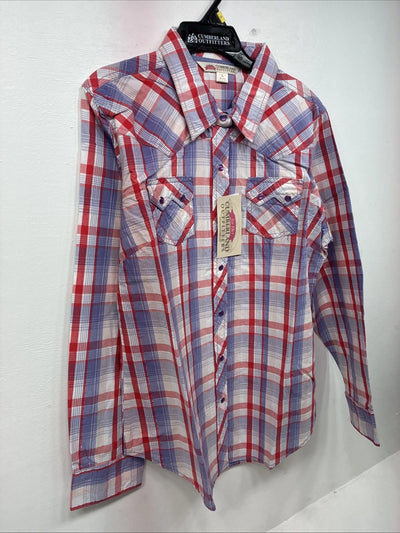 New Women’s Cumberland Purple Plaid Long Sleeve Pearl Snap Large II-101