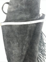 NOS Black Show Chaps With Fringe Adjustable Waist 46” I-69
