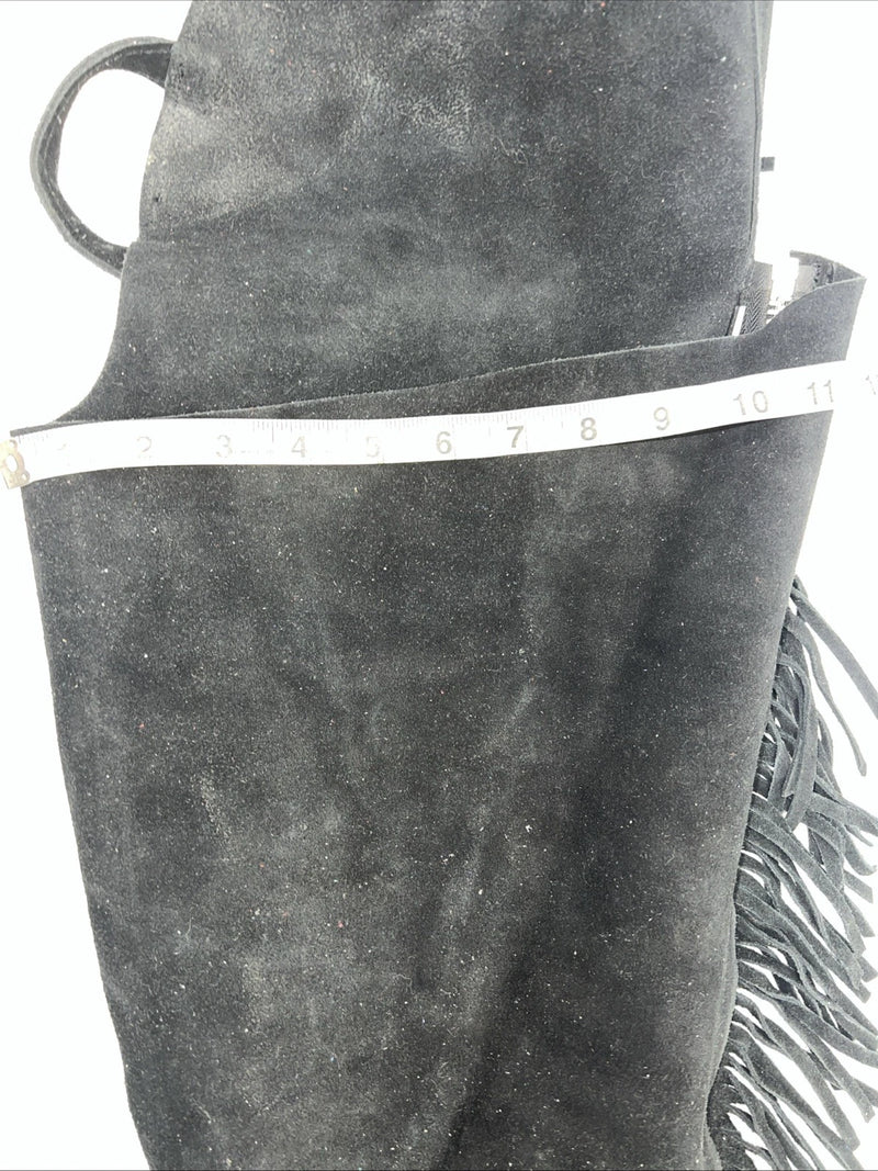 NOS Black Show Chaps With Fringe Adjustable Waist 46” I-69
