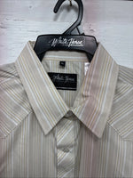 New Men’s White Horse Tan White Stripe Short Sleeve Pearl Snap XL O-72 