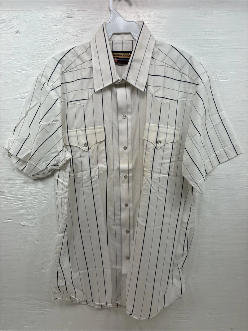 New Men’s Panhandle Slim White Stripe Short Sleeve Pearl Snap 16.5 Large CC-6