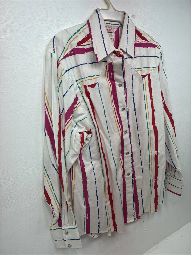 New Women’s H Bar C Multicolor Stripe Long Sleeve Pearl Snap Size 32 KK-41