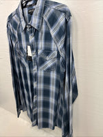 New Men’s ELY 1878 Blue Flannel Long Sleeve Pearl Snap 2XL H-56