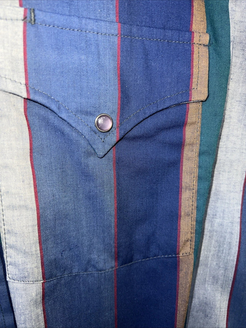 New Men’s Blue ELY Cattleman Pearl Snap Long Sleeve Shirt. 16x35 Large P-57