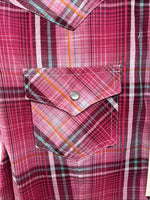 New Women’s Cumberland Pink plaid Short Sleeve Pearl Snap XL GG-26