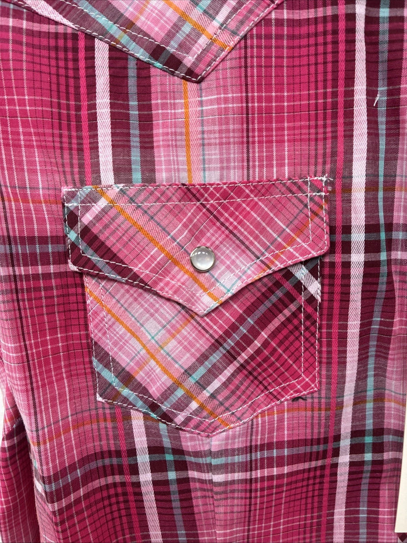 New Women’s Cumberland Pink plaid Short Sleeve Pearl Snap XL GG-26