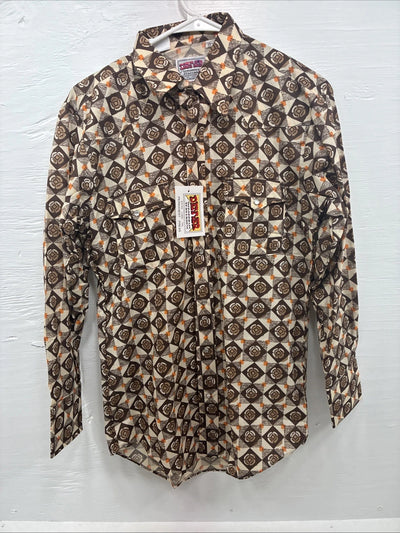 New Men’s Denver Westerns Brown Long Sleeve Pearl Snap 15 X 32 Medoum K-84