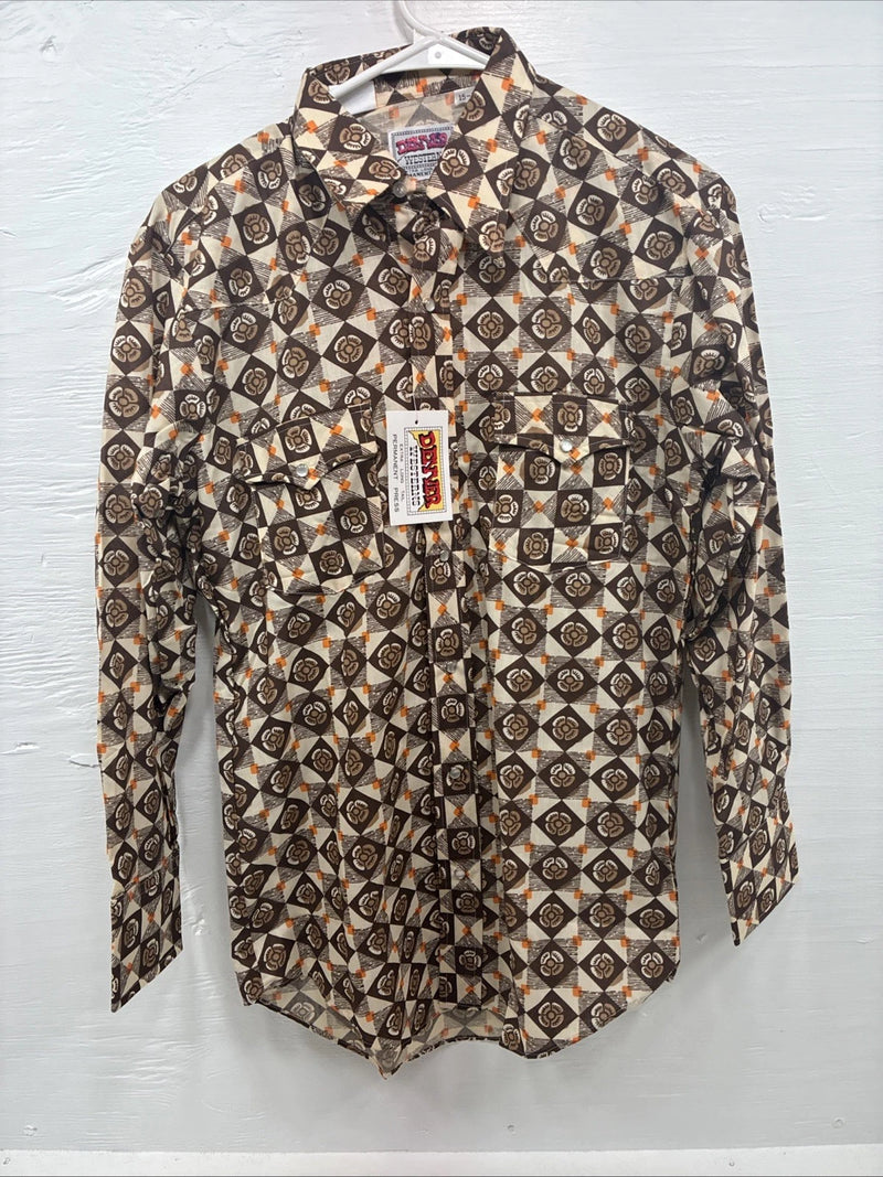 New Men’s Denver Westerns Brown Long Sleeve Pearl Snap 15 X 32 Medoum K-84