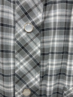 New Men’s White Horse Gray White Plaid Short Sleeve Pearl Snap Large X-39