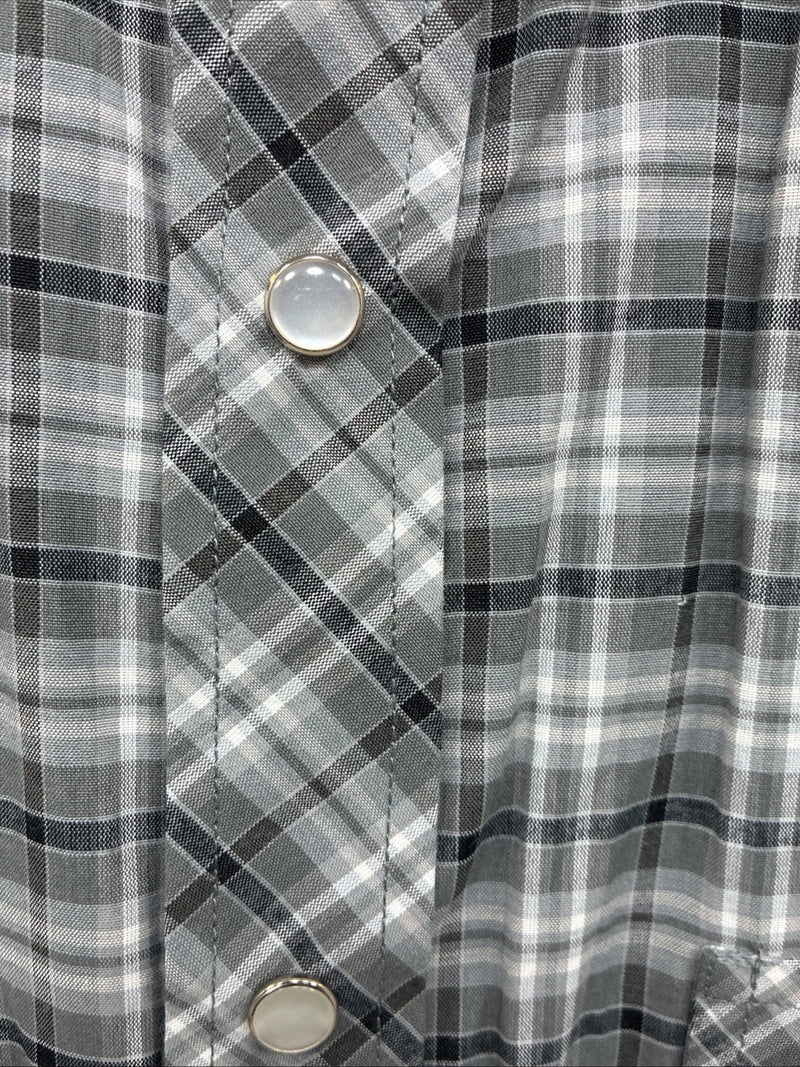 New Men’s White Horse Gray White Plaid Short Sleeve Pearl Snap Large X-39