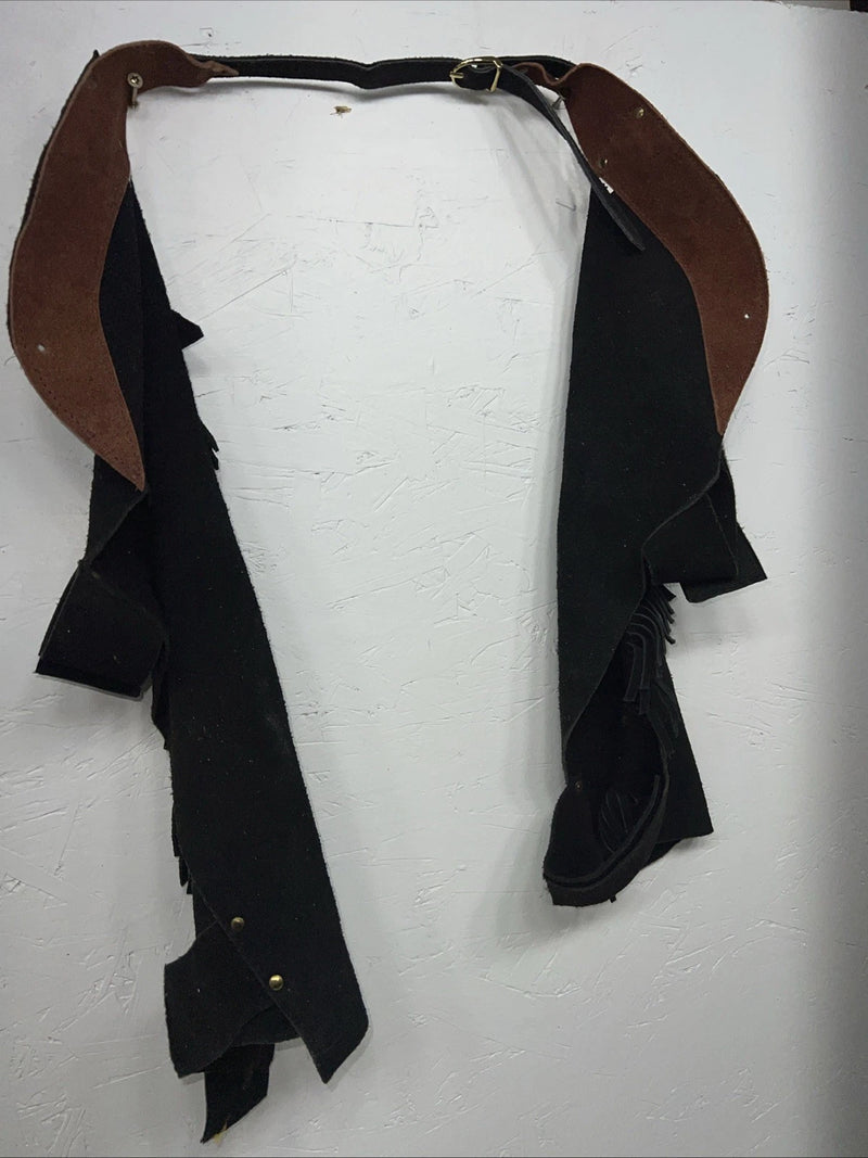 New Children’s Black Show Chaps With Fringe Adjustable Waist 24” M I-70