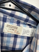 New Men’s Stockman Blue Plaid Long Sleeve Pearl Snap 14.5 Small AA-67