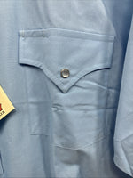 New Men’s ELY Cattleman Blue Western Short Sleeve Pearl Snap 18 2XL T-46