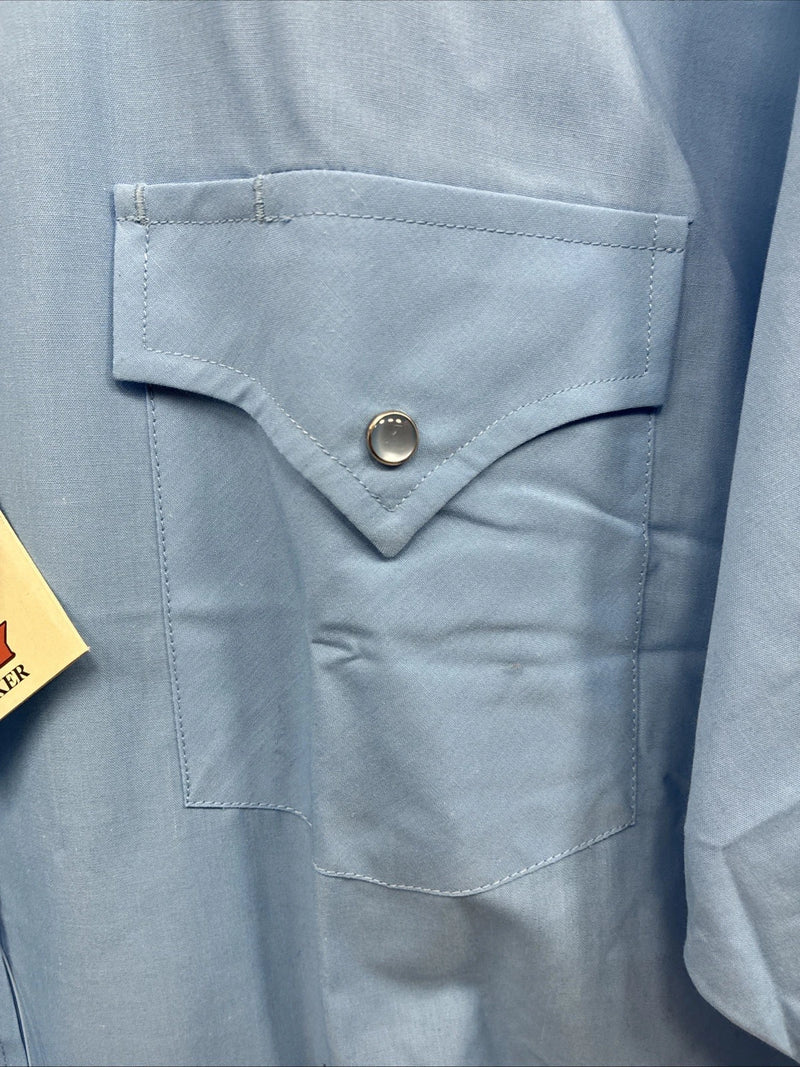 New Men’s ELY Cattleman Blue Western Short Sleeve Pearl Snap 18 2XL T-46