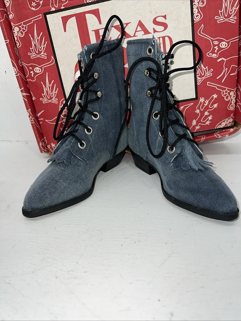 New Children’s Blue Denim Lace Up Cowboy Texas Brand Boots. 9 D. 24-41