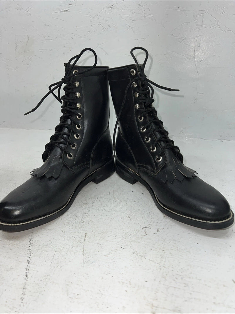 New Women’s Black Lace Up Acme Cowboy Boots. 4800 7 M. 18-110