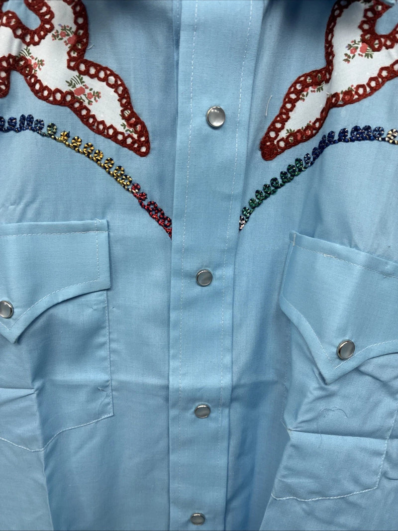 New Women’s Champion Western Blue Design Long Sleeve Pearl Snap 15.5 MM-24