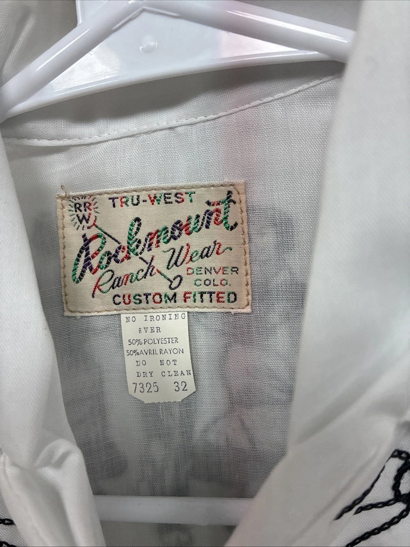 New Kids Rockmount White Black Design Short Sleeve Pearl Snap Size 32 CC-103