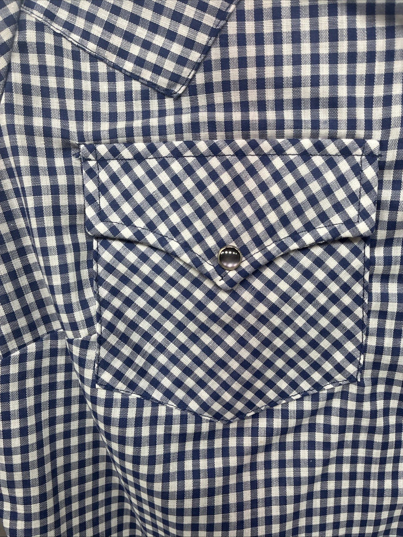 New Women’s Dickson Jenkins Blue Checker Long Sleeve Pearl Snap Size 34 GG-5
