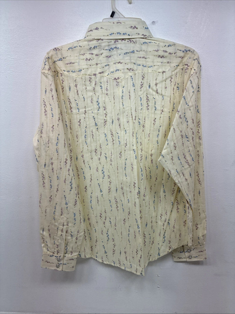 New Women’s White horse Yellow Floral Long Sleeve Pearl Snap Large GG-86