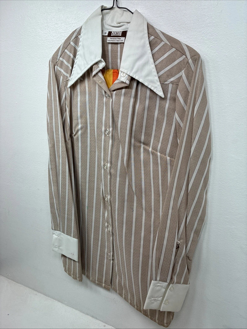 New Women’s Fenton Tan Stripe Long Sleeve Button Up Size 16 II-55