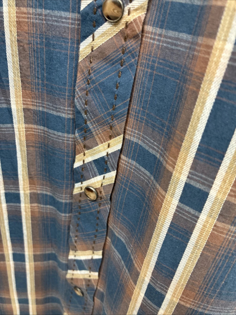 New men’s ELY 1878 Blue Flannel Long Sleeve Pearl Snap 2XL F-65