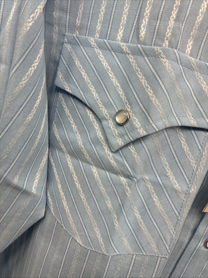 New Men’s ELY Cattleman Blue White Stripe Long Sleeve Pearl Snap 18.5 2XL O-27