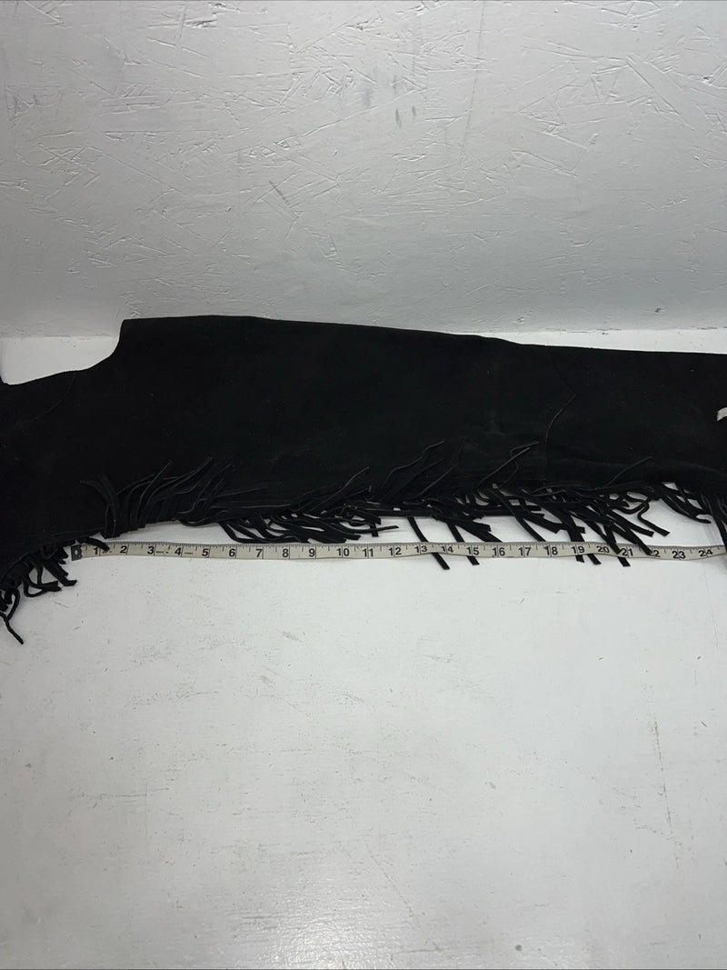 NOS Black Show Chaps With Fringe Adjustable Waist 44” N-50
