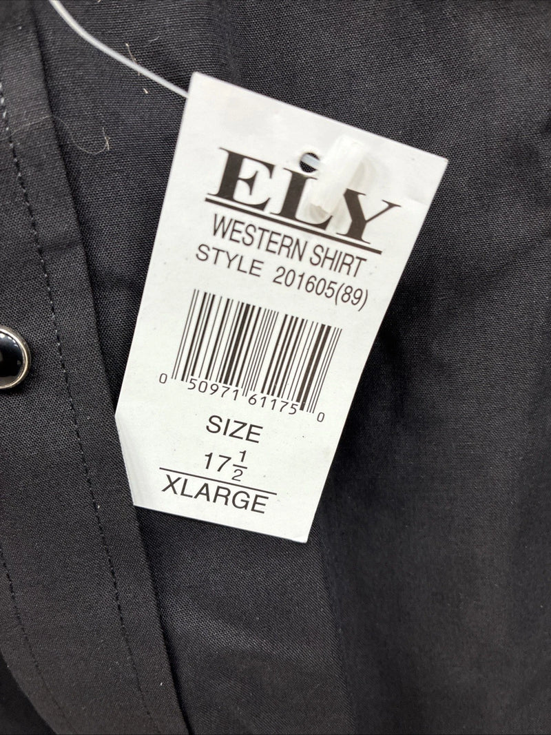 New Men’s ELY Cattleman Western Black Short Sleeve Pearl Snap 17.5 XL R-61