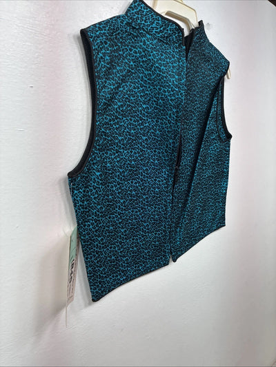 New Women’s 1849 RanchWear Blue Cheetah Print Zip Up Vest Small YY-45