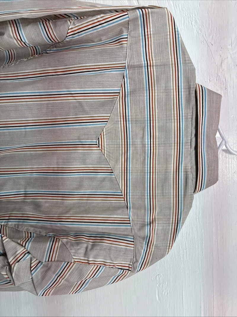 New Men’s Tem Tex Brown Stripe Long Sleeve Pearl Snap 16.5 X 33 Large V-24