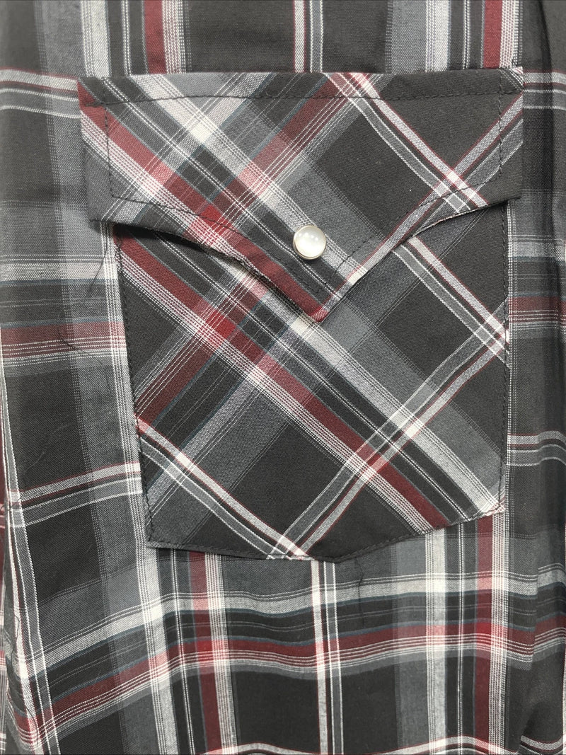 New Men’s ELY Cattleman Black Red Long Sleeve Pearl Snap 3XL E-33