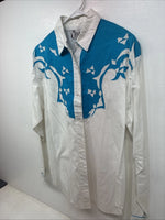 New Women’s Mine & Bills White Blue Long Sleeve Button Up Large TT-58