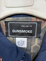 New Men’s GunSmoke Blue Western Design Long Sleeve Button Up XL O-40
