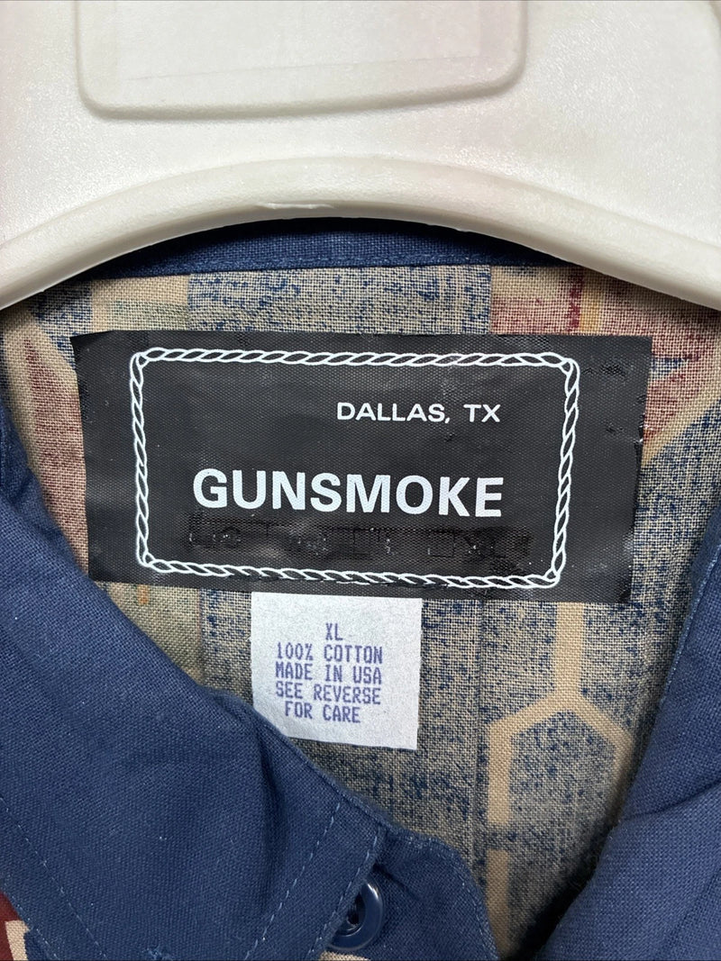 New Men’s GunSmoke Blue Western Design Long Sleeve Button Up XL O-40