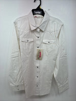 New Women’s Cumberland White Gem Long Sleeve Pearl Snap Large II-98