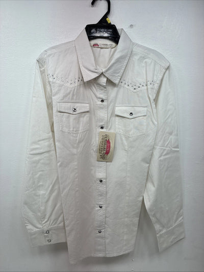 New Women’s Cumberland White Gem Long Sleeve Pearl Snap Large II-98