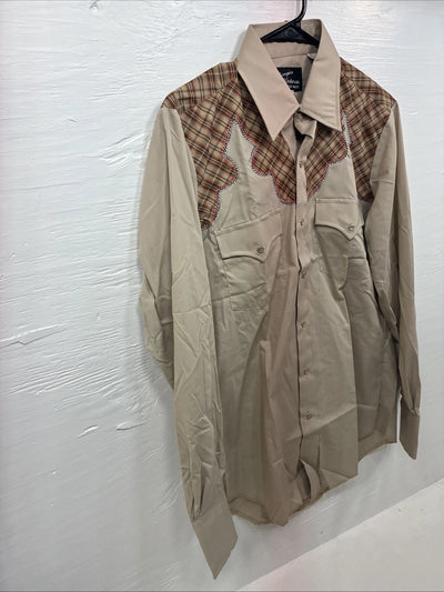New Men’s Champion Western Brown Design Long Sleeve Pearl Snap 15.5 Medium X-12