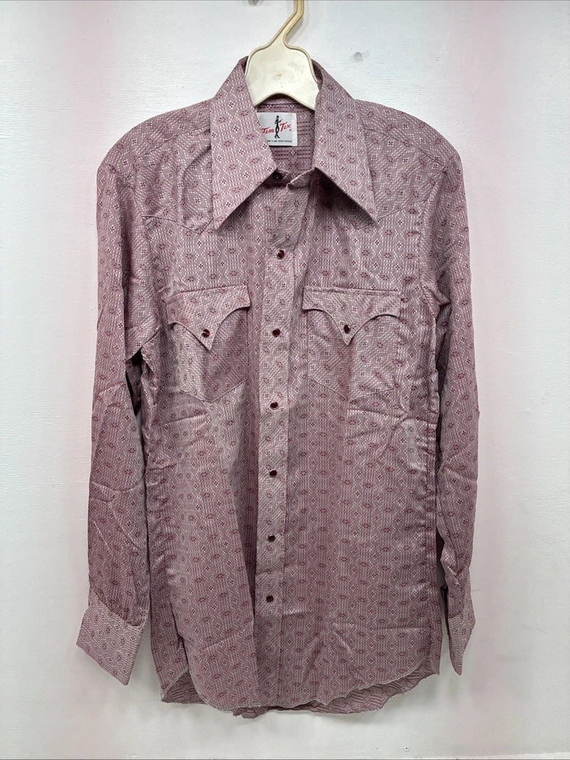 New Women’s Tem Tex Pink Deigned Long Sleeve Pearl Snap 14.5 II-5