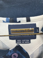 New Men’s Panhandle White Blue Western Shorts Sleeve Polo Shirt Large V-91