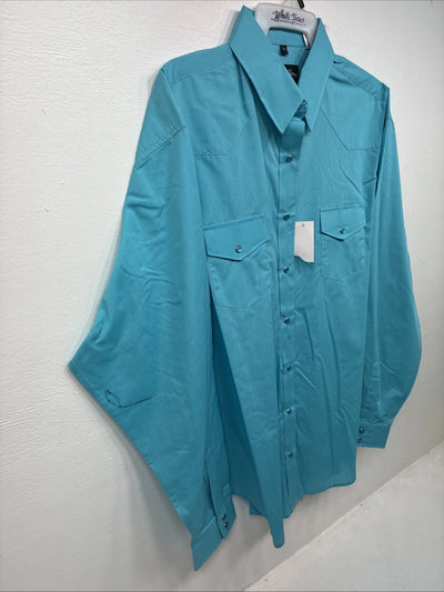 New Women’s White Horse Blue Long Sleeve Pearl Snap 2XL GG-37