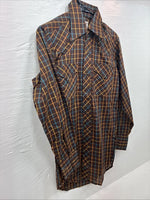 New Men’s LEE Brown Plaid Long Sleeve Pearl Snap 14.5 Small M-55