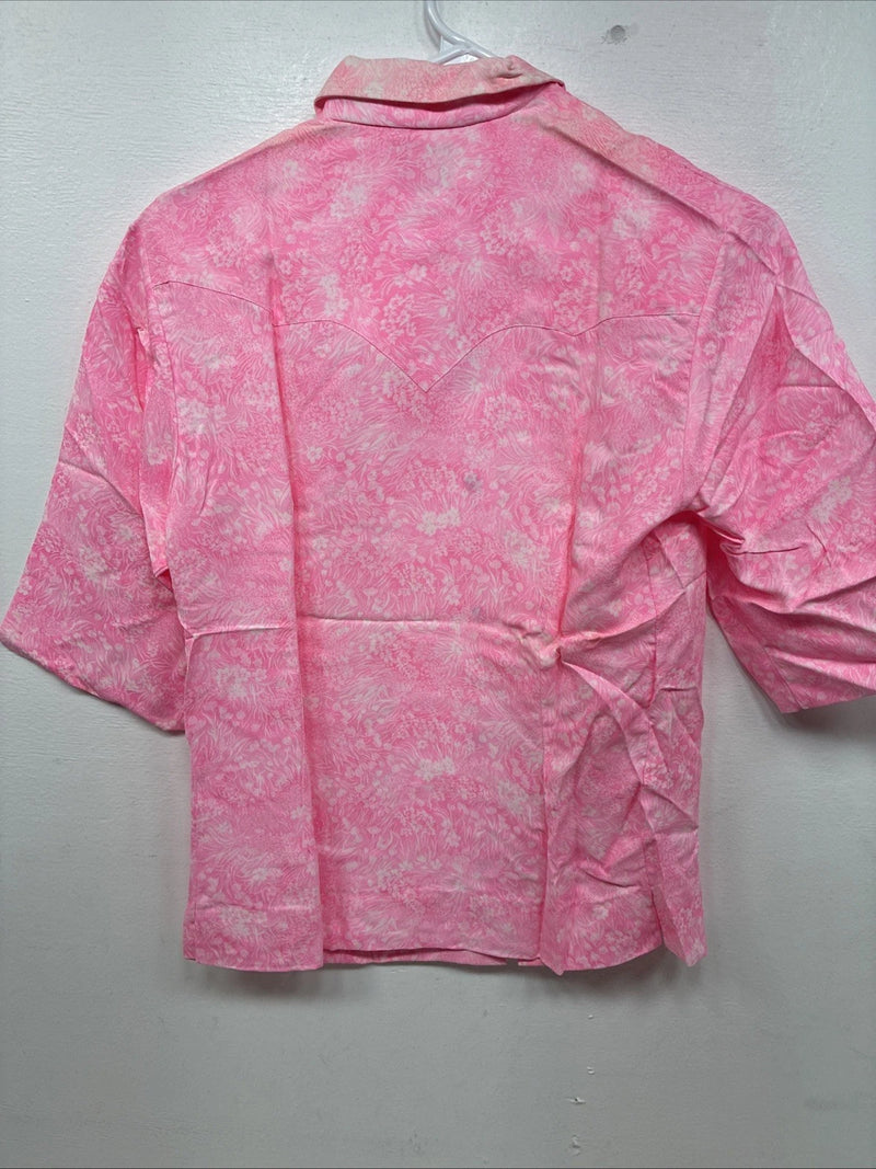 New Women’s Tem Tex Pink Floral Short Sleeve Pearl Snap Size 10 KK-53