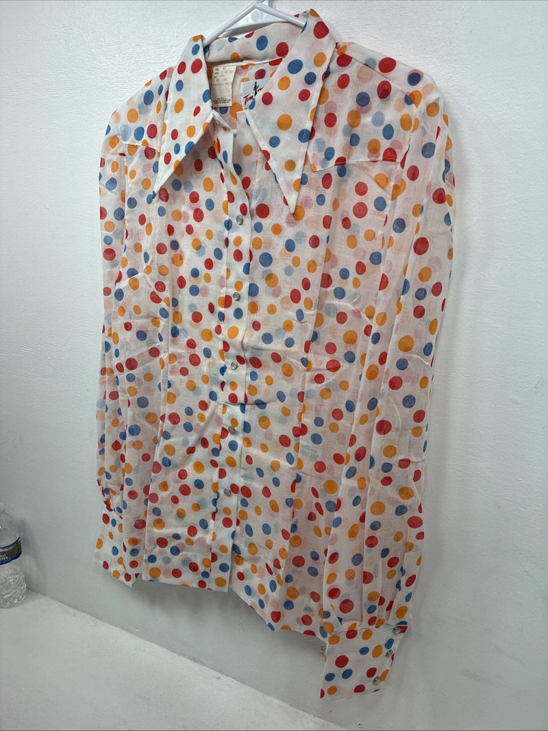 New Women’s Tem Tex Polkadot Long Sleeve Pearl Snap Size 40 II-83