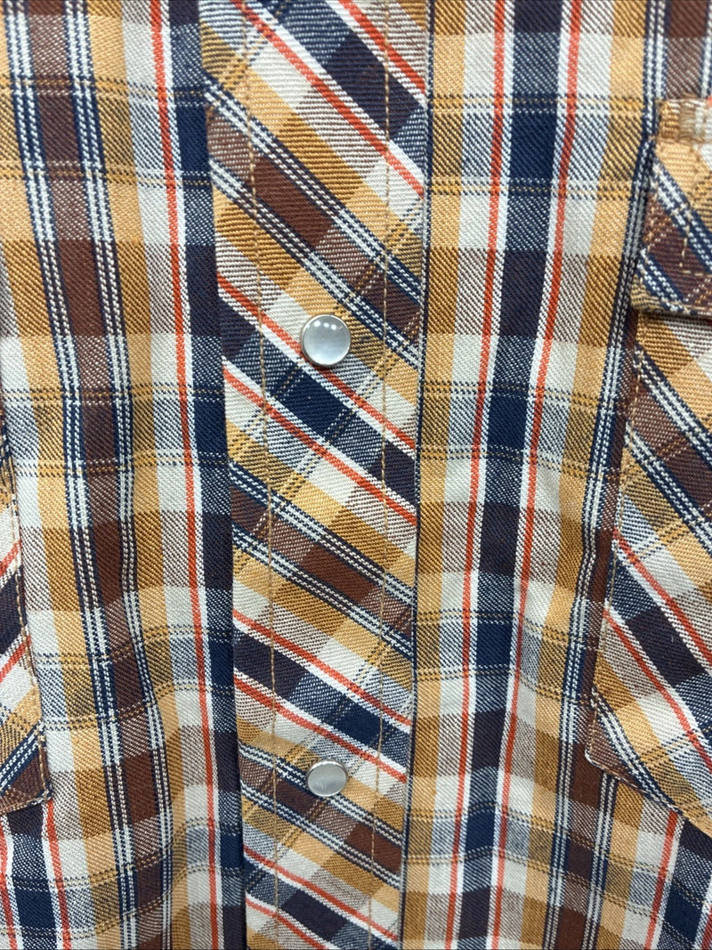 New Men’s Champion Western Yellow Brown Plaid Long Sleeve Pearl Snap Medium O-31
