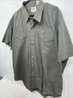 New Men’s ELY Cattleman Dark Siege Green Short Sleeve Pearl Snap 18.5 2XL M-28