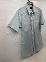 New Men’s White Horse Blue Plaid Short Sleeve Pearl Snap Large CC-46