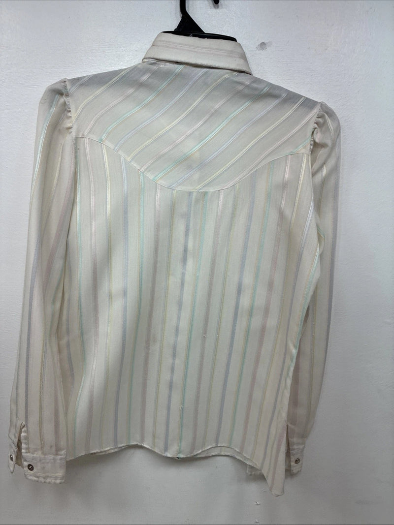 New Women Camlo Rose Multicolor Stripe Long Sleeve Pearl Snap Size 12 YY-104