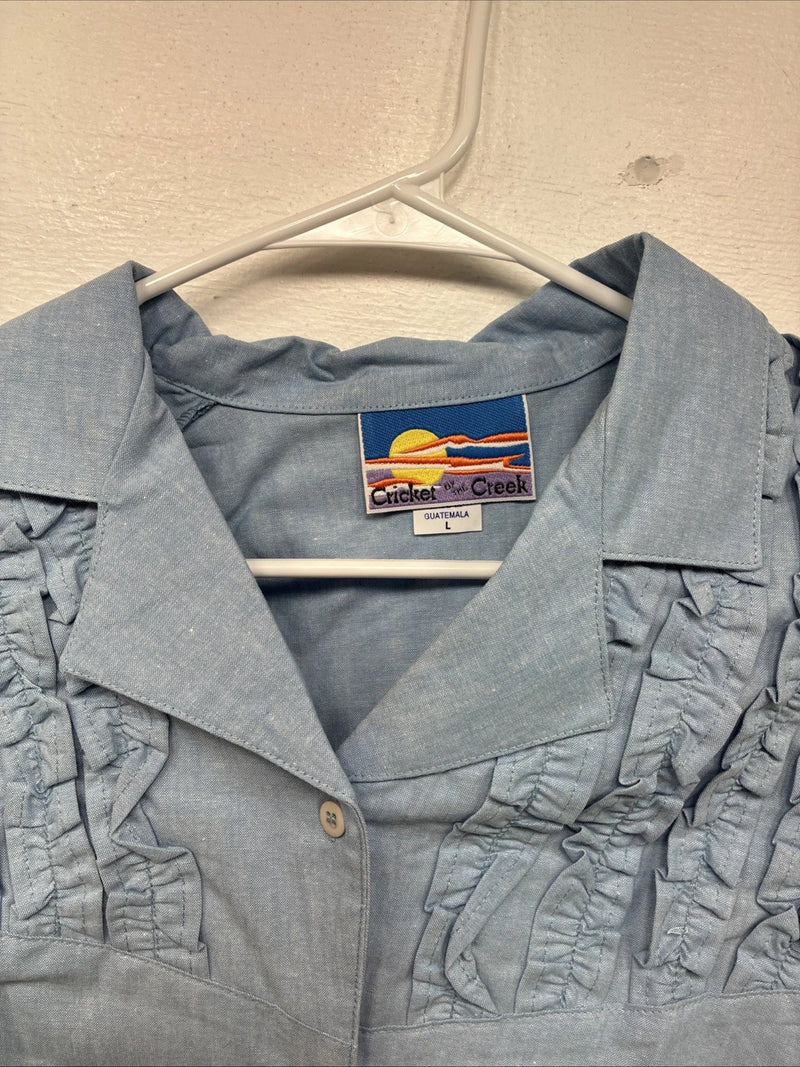 New Women’s Cricket Creek Blue Long Sleeve Button Up Size Large TT-66 