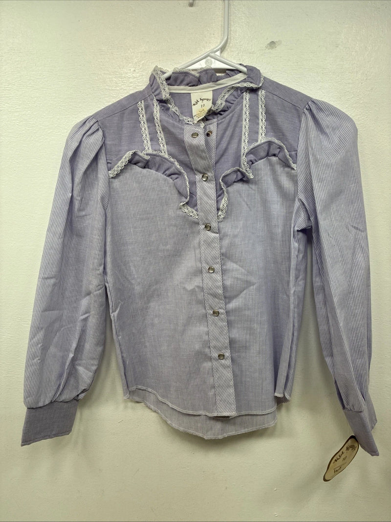 New Kids Kid Kountry Purple Designed Long Sleeve Pearl Snap Size 10 YY-57